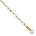 Bracelet de cheville chaîne ronde bicolore 14k avec perles miroir, 9 po avec rallonge de 1 po