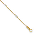 Bracelet de cheville chaîne forçat bicolore 14k avec perles miroir, 9 po avec rallonge de 1 po