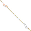 14k Tri-color with Open S Links Anklet, 9 in with 1 in Extender