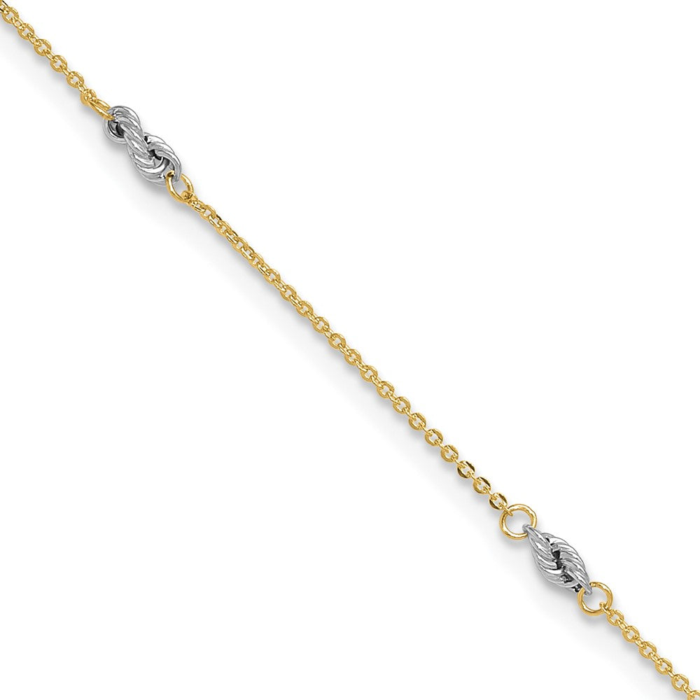Bracelet de cheville fantaisie bicolore en or 14 carats, 9 po avec rallonge de 1 po