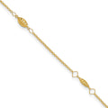 Bracelet de cheville en or 14 carats avec chaîne cercle, perles gaufrées et taille diamant, 23 cm avec rallonge de 2,5 cm