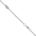Bracelet de cheville en or blanc 14 carats à perles bombées taille diamant, 9 pouces, extensible d’une demi-pouce