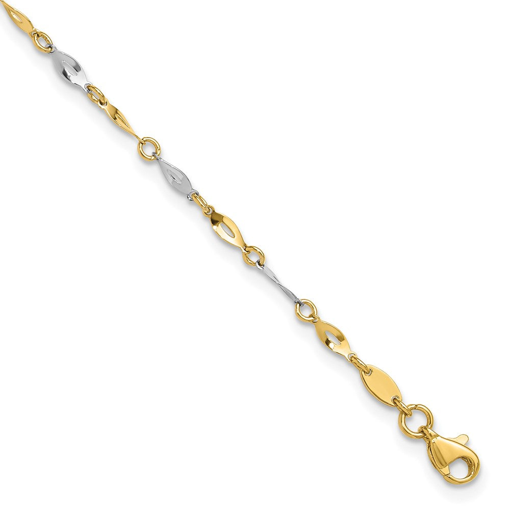 14k Two-tone Polished Anklet, 9 in with 1 in Extender