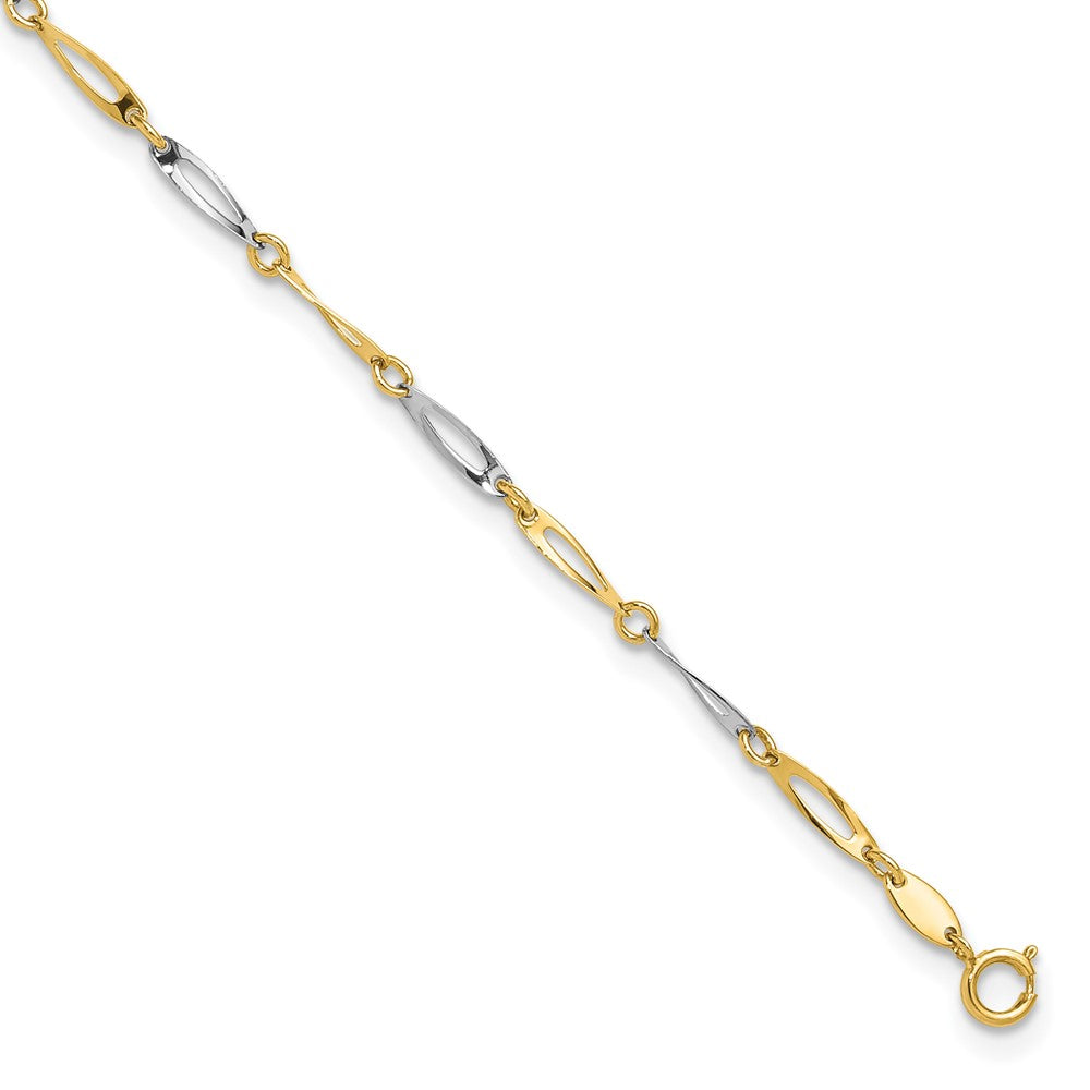 14k Two-tone Polished Link 9.25 Anklet, with 1 in Extender