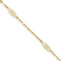 Bracelet de cheville à maillons en filigrane fantaisie poli en or 14 carats, 9 po avec rallonge de 1 po