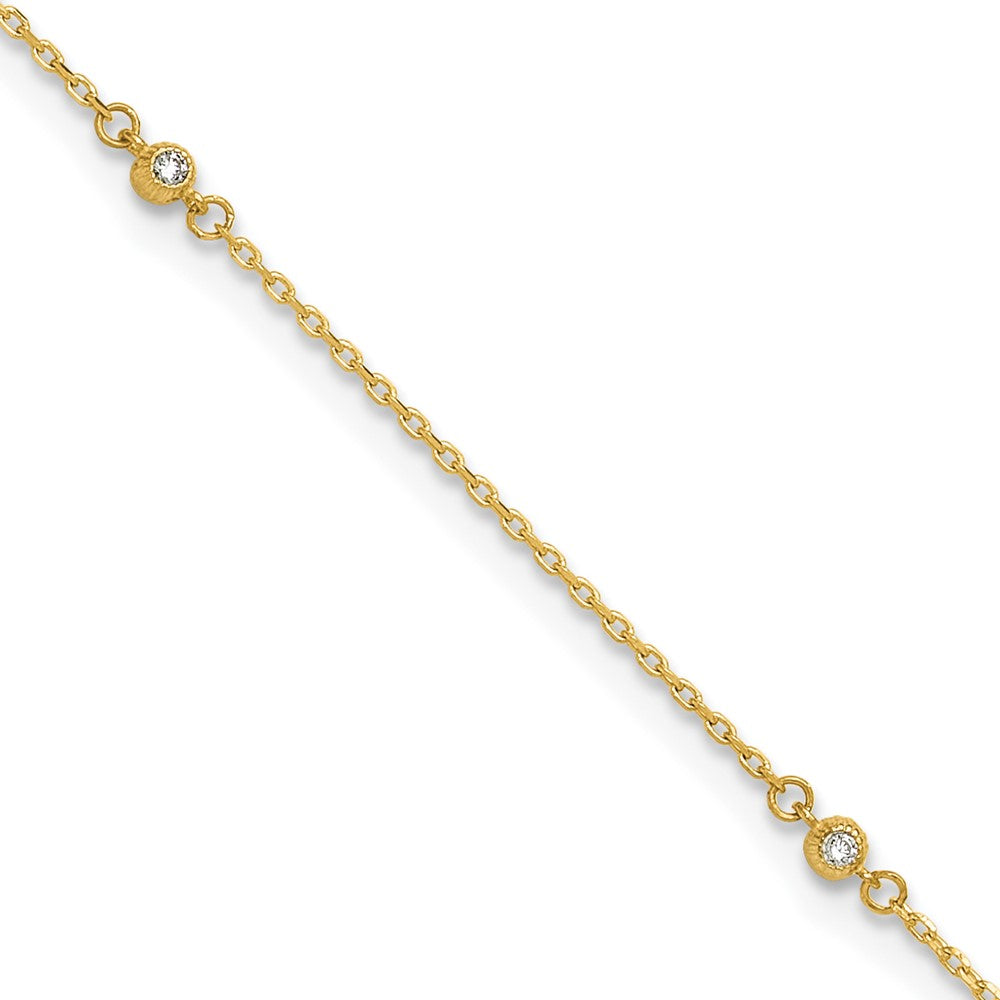 Bracelet de cheville 5 stations en oxyde de zirconium poli or 14k, 9 po avec rallonge de 1 po