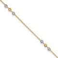 Bracelet de cheville en or 14 carats bicolore, poli et à perles facettées diamant, 9 po avec rallonge de 1 po