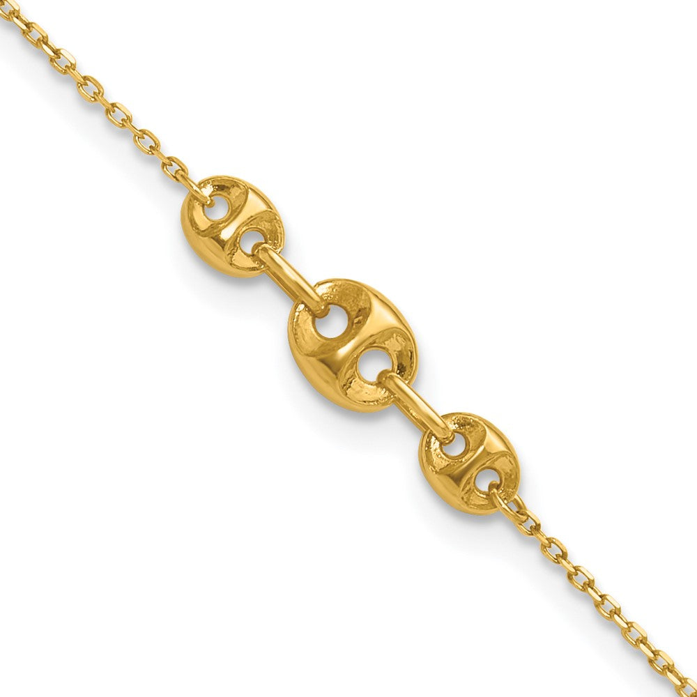 Bracelet de cheville en maille fantaisie polie 14k, 9 po avec rallonge de 1 po
