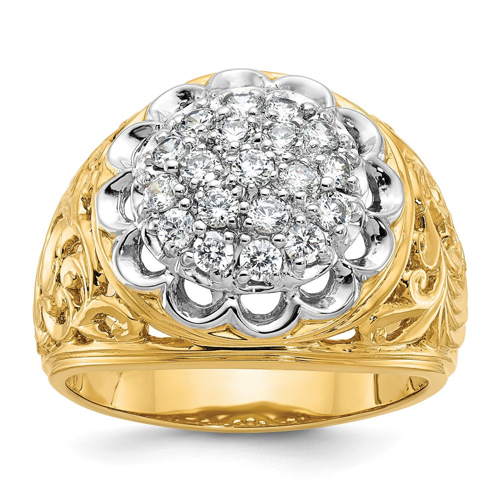 Bague pour homme en or deux tons 14 carats, motif filigrane poli et groupe de diamants ronds