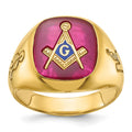 Bague maçonnique de la Blue Lodge pour homme en or 14k avec rainures et rubis synthétique