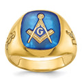 Bague maçonnique pour homme en or 14 carats, anneau rainuré avec saphir créé, loge bleue
