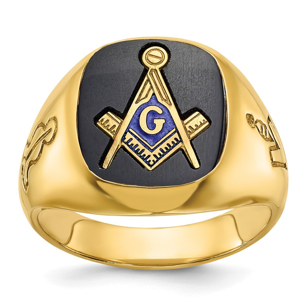 14k Men's Grooved with Onyx Blue Lodge Masonic Ring