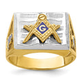 Bague maçonnique pour maître de loge, texturée, bicolore, en or 14 carats, pour homme, avec émail bleu