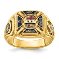 Bague maçonnique pour homme en or 14 carats, avec texture et émail, représentant les Templiers