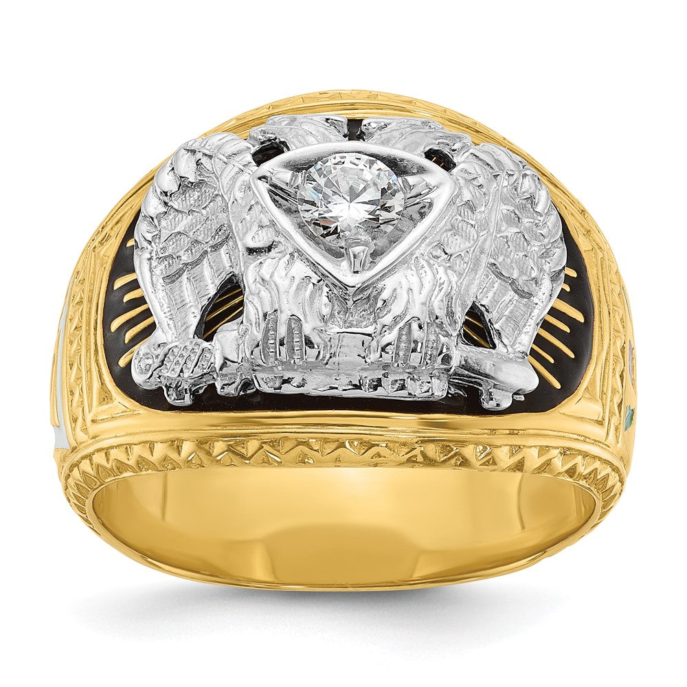 Bague maçonnique du 32e degré du Rite écossais pour homme en or bicolore 14k, émaillée et sertie de diamants