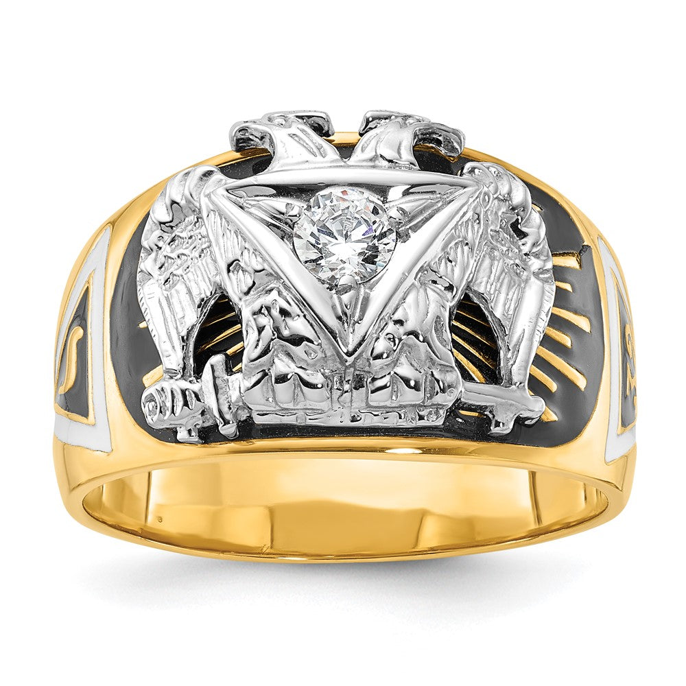 Monture de bague maçonnique texturée pour homme, deux tons, 14 carats, 32e degré du Rite écossais