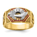 Bague maçonnique bicolore pour homme, en or 14 carats, à texture et émail, ornée de l’emblème des Shriners