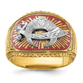 Bague maçonnique Shriner pour homme en or bicolore 14 carats, texturée et émaillée