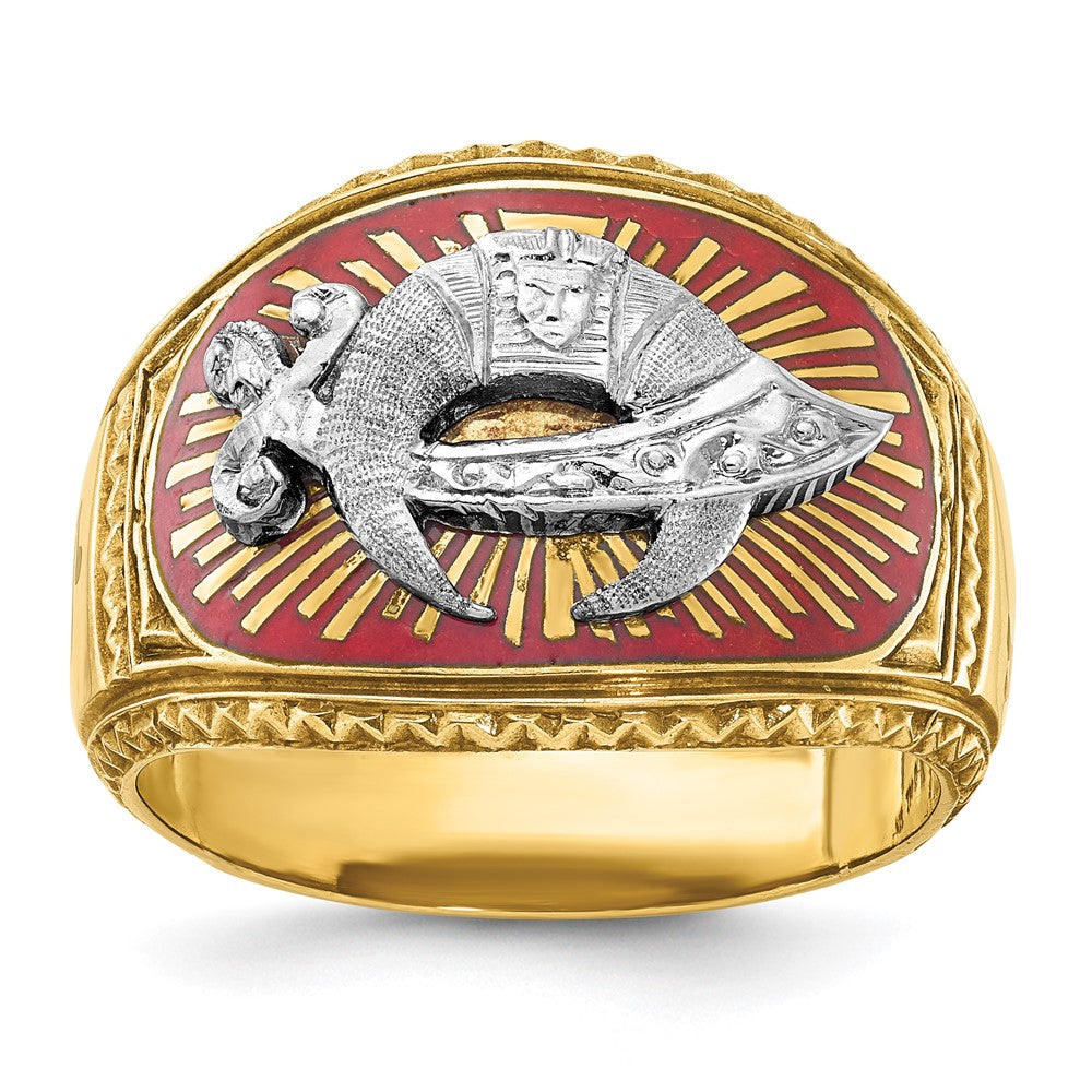 Bague maçonnique Shriner pour homme en or bicolore 14 carats, texturée et émaillée
