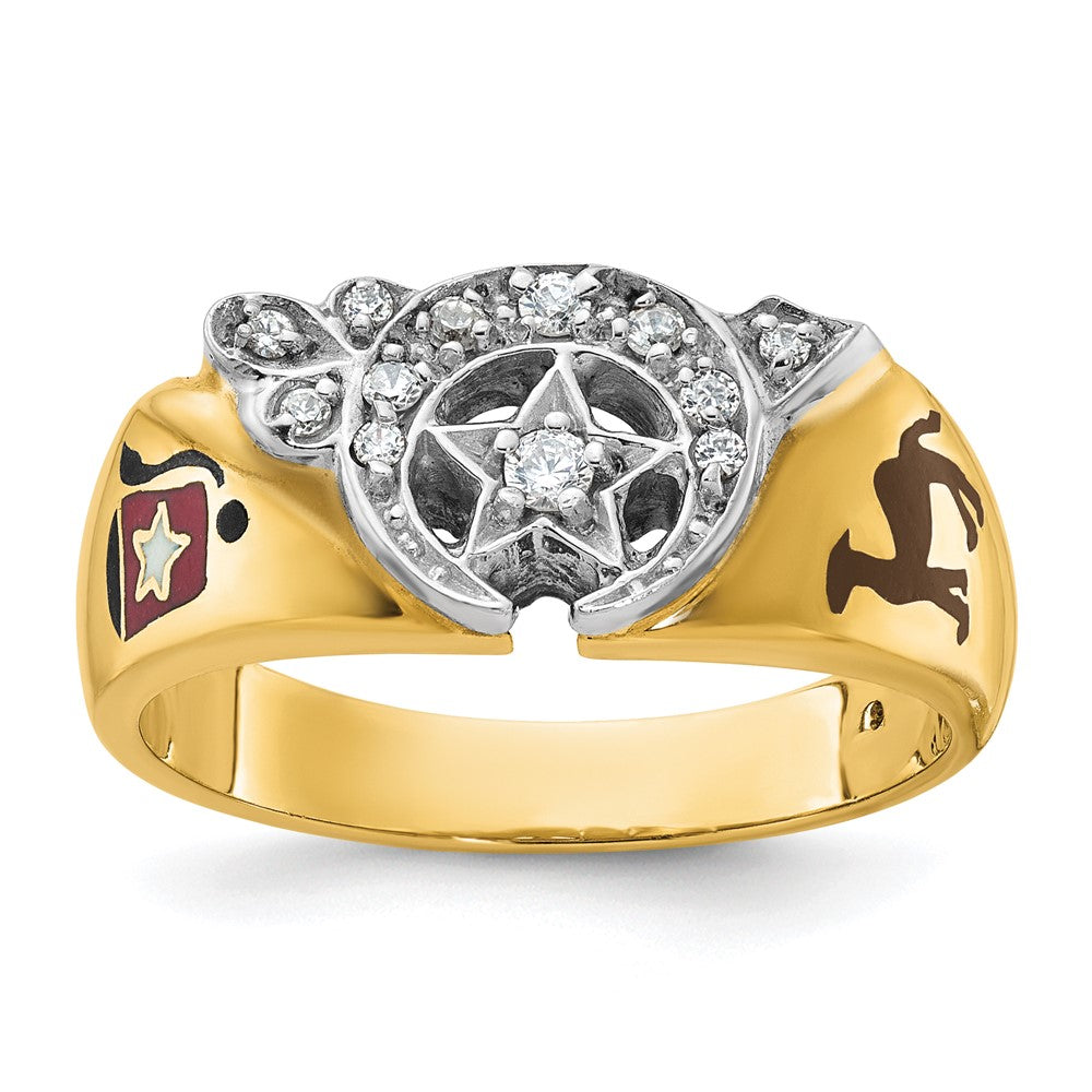 Bague maçonnique Shriner pour homme en or bicolore 14k avec émail et diamant