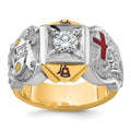 Bague chevalier des Templiers et dignitaire maçonnique pour homme, bicolore en or 14 carats, émaillée et sertie de diamants