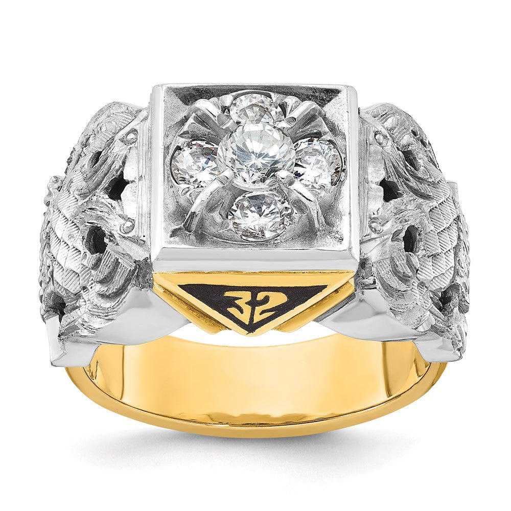 14k Two-tone Men's Textured 32nd Scottish Rite Masonic Ring Mounting