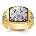 Bague maçonnique Blue Lodge pour homme en or bicolore 14k, émaillée et diamantée