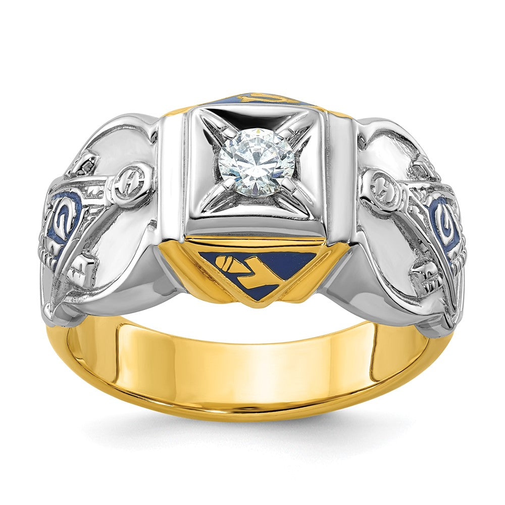 14k Two-tone Men's Enameled and Diamond Blue Lodge Masonic Ring