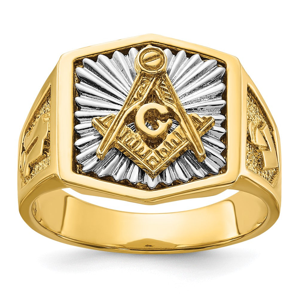 Bague maçonnique Lodge Master texturée bleue bicolore en or 14 carats pour homme