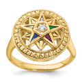Bague étoile orientale texturée pour femme en or 14 carats, sertie de zircons cubiques multicolores et de diamants