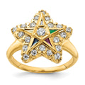 Bague maçonnique Étoile d'Orient pour femme en or 14 carats, sertie de diamants et de zircons cubiques multicolores