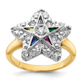 Monture de bague maçonnique Étoile Orientale polie bicolore en or 14 carats pour femme