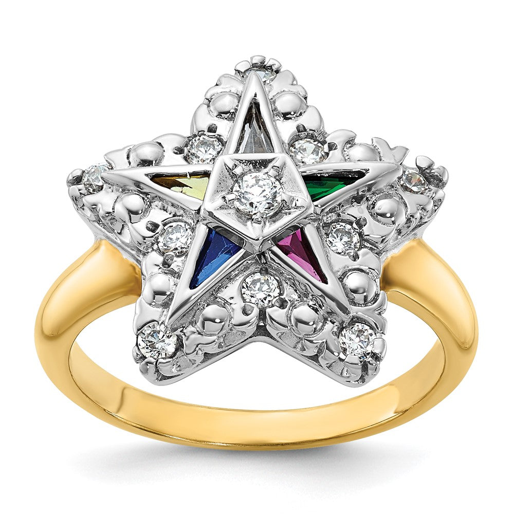 14k Two-tone Women's Multi-color CZ and Diamond Eastern Star Ring