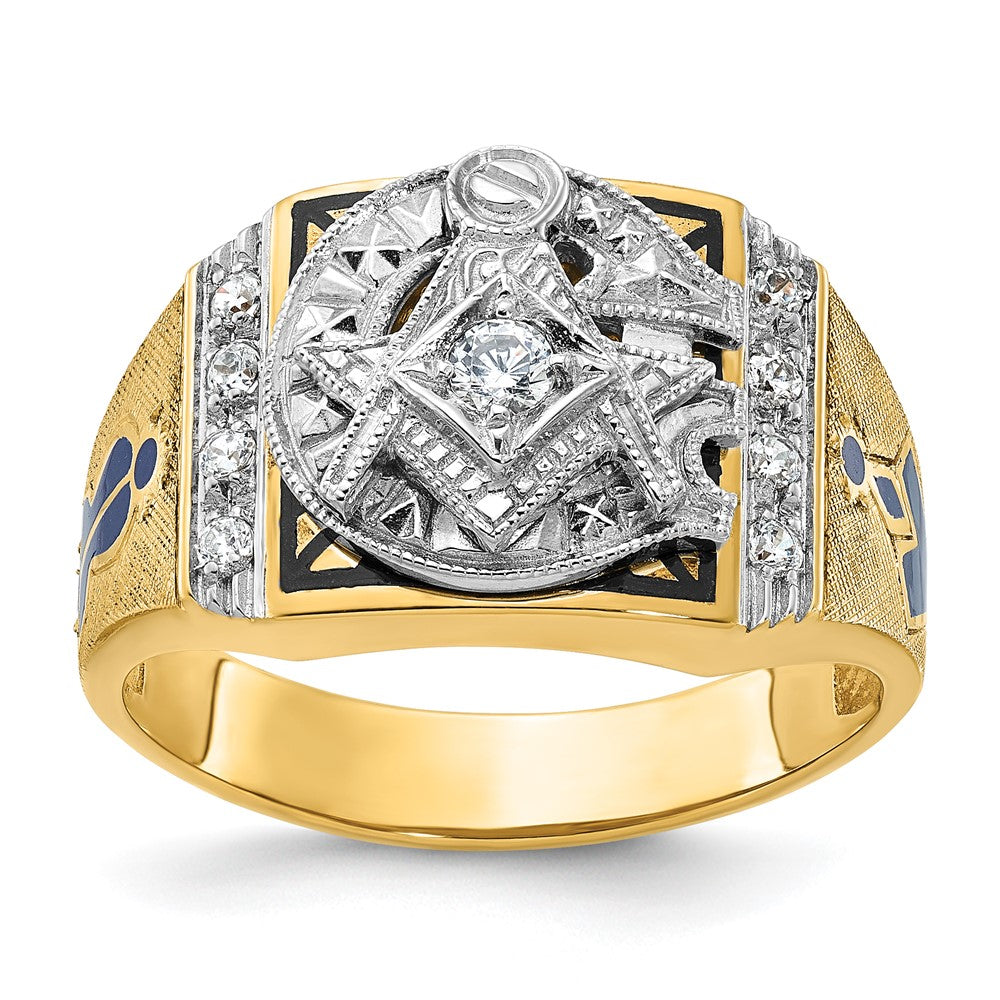 Monture de bague maçonnique pour homme en or deux tons 14 carats, motif Blue Lodge