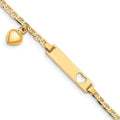 Bracelet gourmette pour enfant en or 14k avec cœur découpé et cœur pendant, mailles ancre
