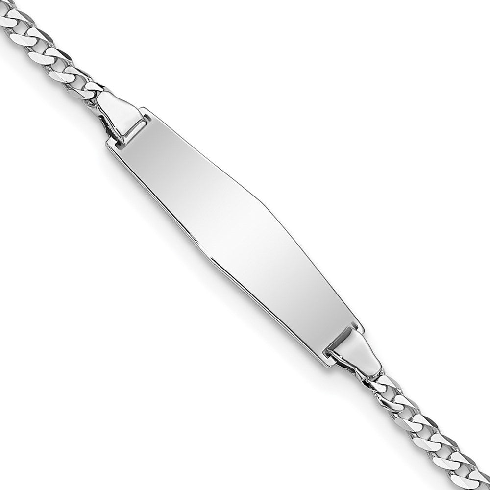 Bracelet d’identification à maillons gourmette plats en or blanc 14 carats, de forme diamantée souple, orné de diamants