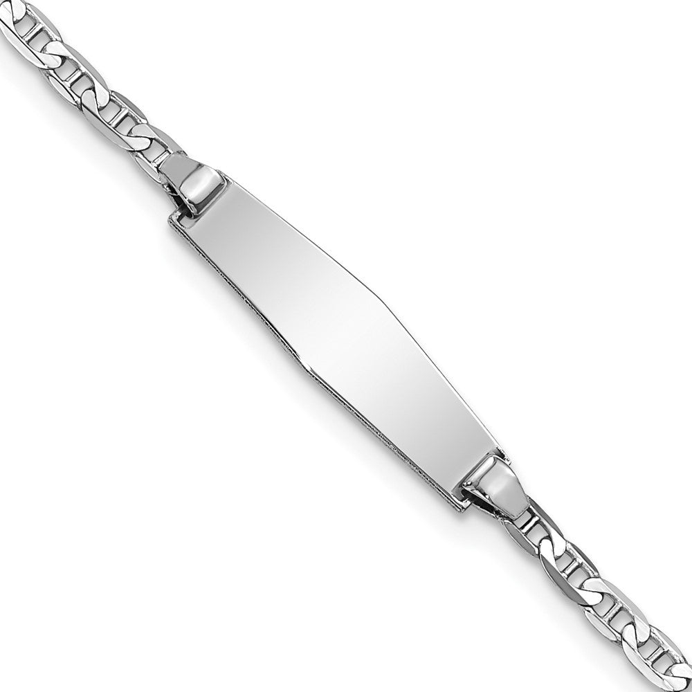 Bracelet d’identification à maillons d’ancre en forme de diamant souple, en or blanc 14 carats, avec diamants
