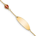 Bracelet d'identification coccinelle en émail pour enfant en or 14 carats, avec rallonge de 1,27 cm