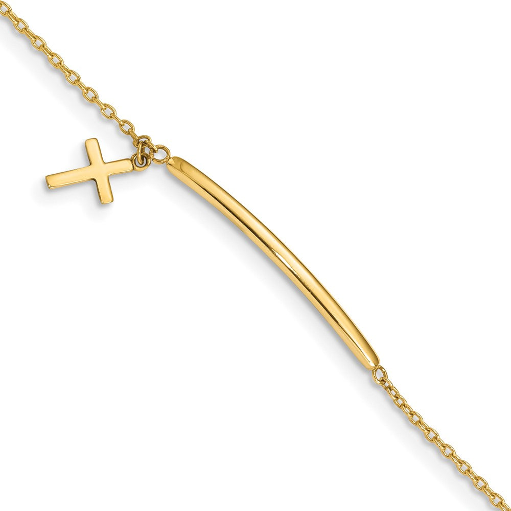 14k Children's Polished Dangle Cross Bracelet, with 0.5 in Extender