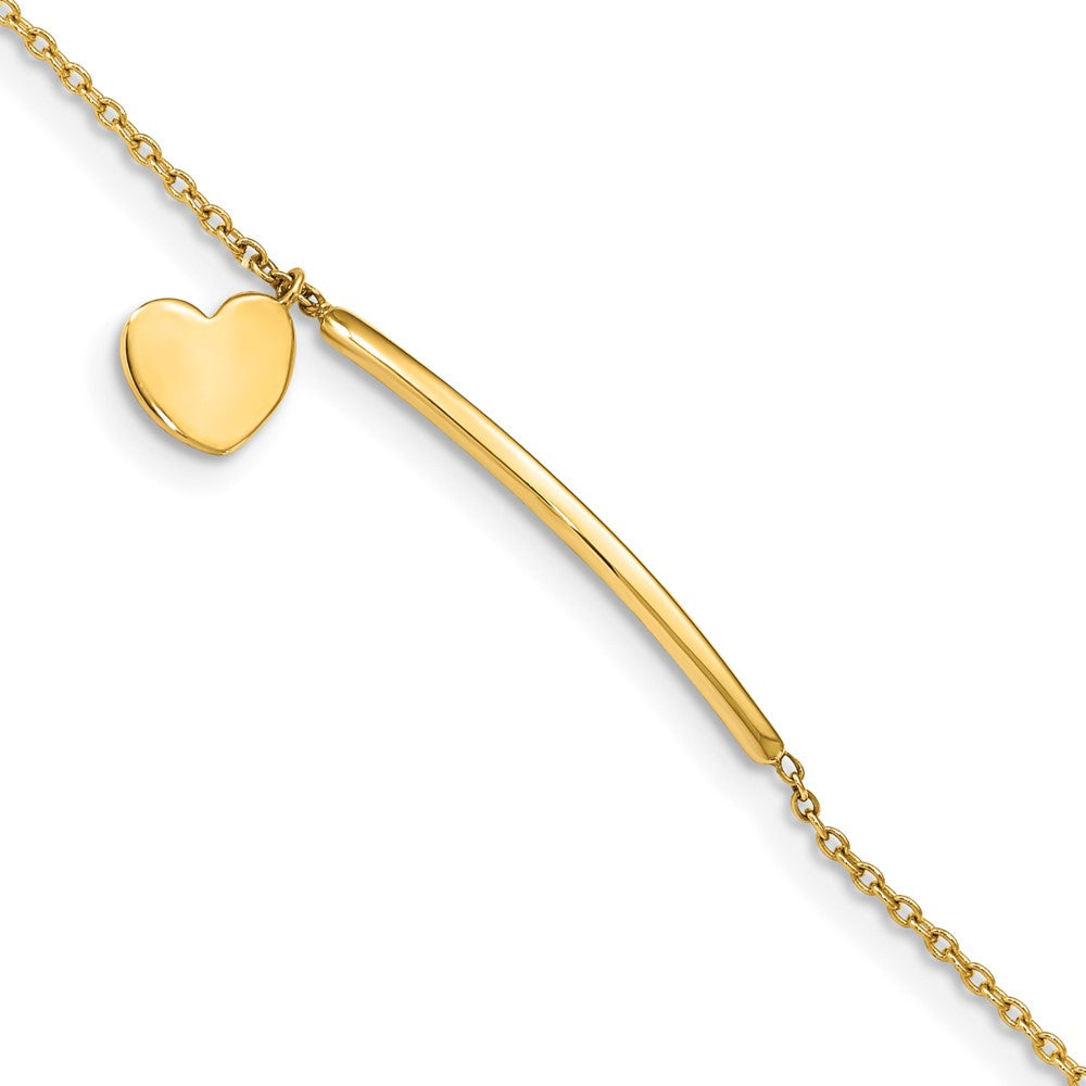 14k Children's Polished Heart Dangle Bracelet, with 0.5 in Extender