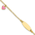 Bracelet gourmette pour enfant de 14 carats poli avec cœur gonflé émaillé rose de 5,5 po