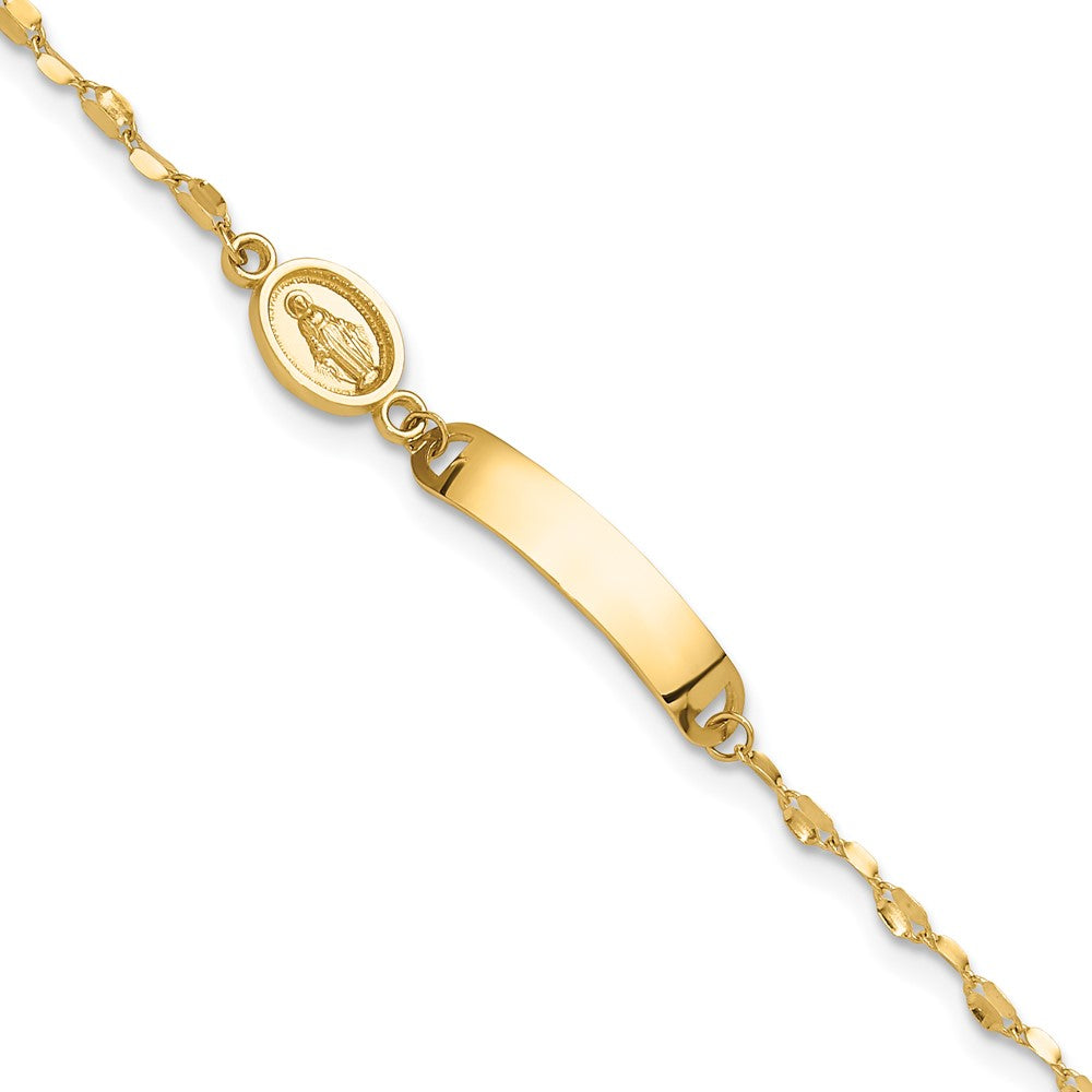 Bracelet d'identification pour enfant avec médaille miraculeuse polie en or 14 carats