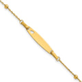 Bracelet d’identification pour enfant en or 14 carats, avec cœur poli et perles, 12,7 cm avec une extension de 2,5 cm