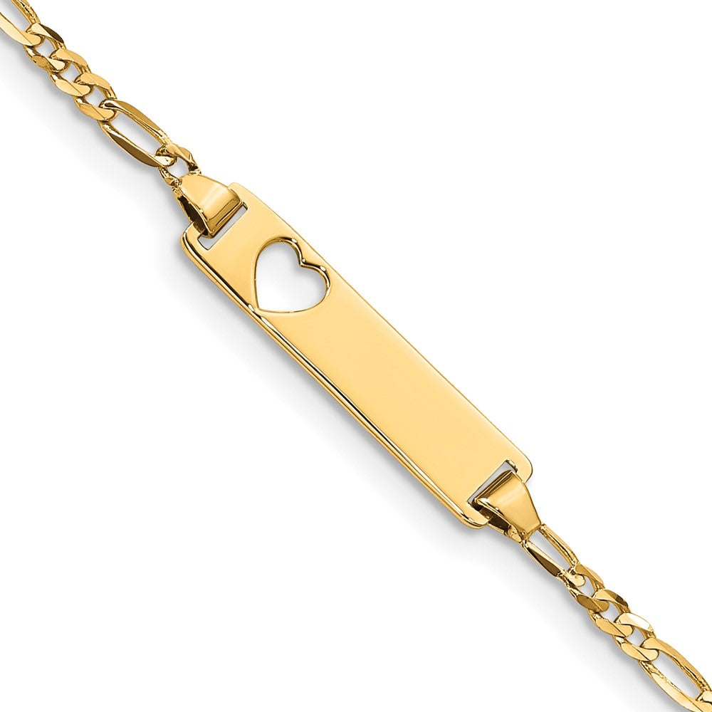 Bracelet d’identification Figaro à maillons cœur ajourés en or 14 carats