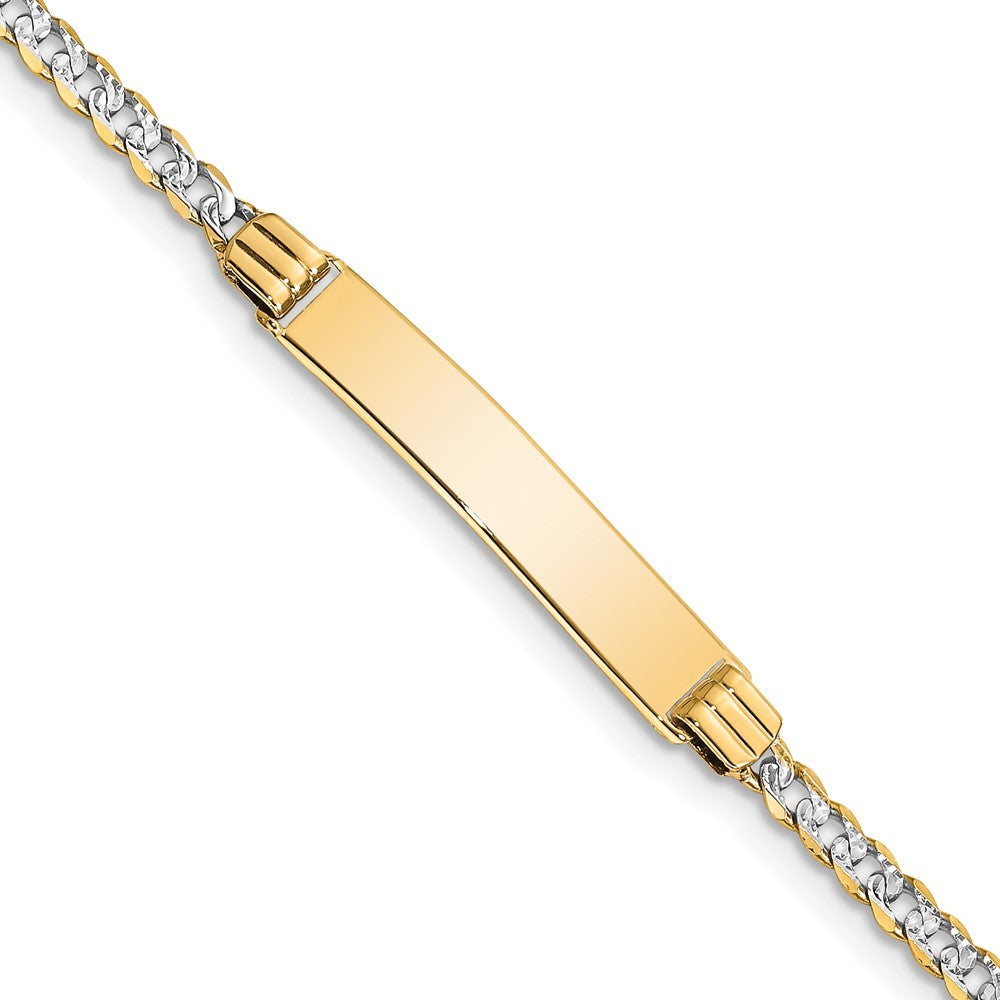 Bracelet d'identité pour enfant en or blanc 14 carats rhodié, maille gourmette pavée