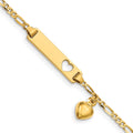 Bracelet gourmette Figaro pour enfant avec cœur ajouré en 14 carats et cœur pendant
