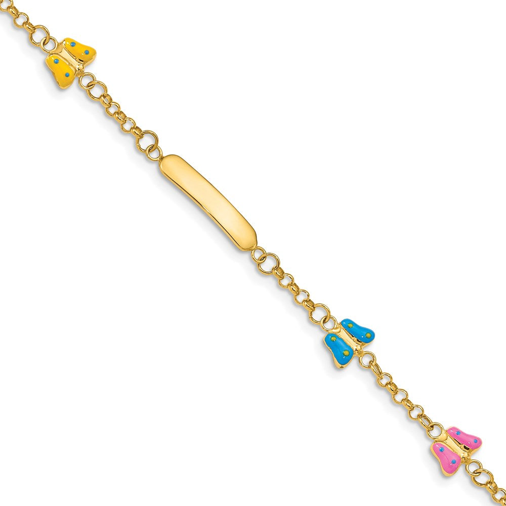Bracelet d’identification pour enfant en or 14 carats, orné de papillons émaillés, avec rallonge de 1,27 cm