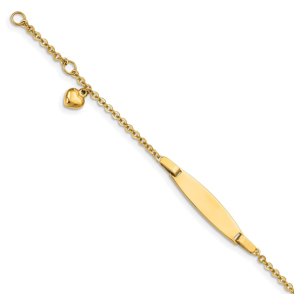14k Polished with Dangling Heart Baby ID Bracelet, with 0.5 in Extender