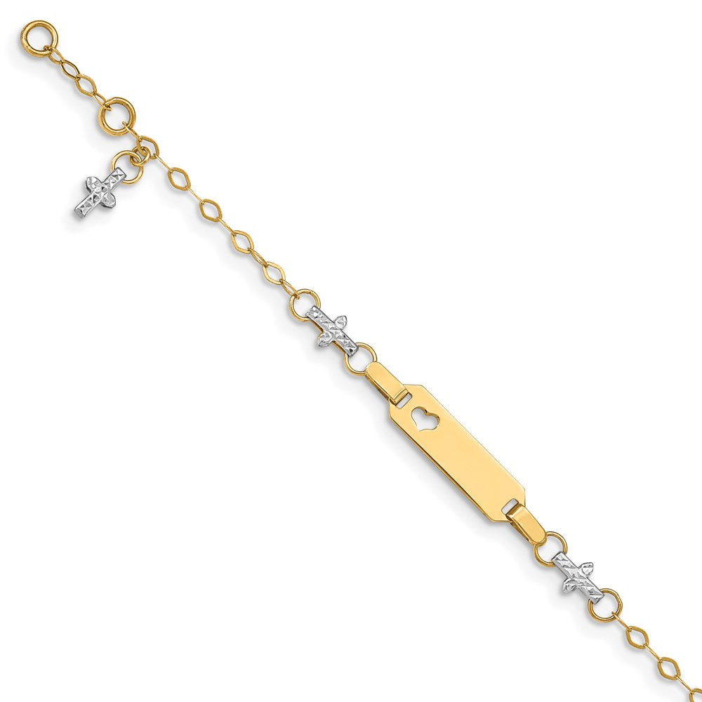 Bracelet jonc bilingue 14k avec croix polie et texturée, rallonge de 1 po