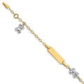 14k Two-tone Children's Polished Teddy Bear ID Bracelet with gold cable chain, blank ID plate, and silver-tone bear charms